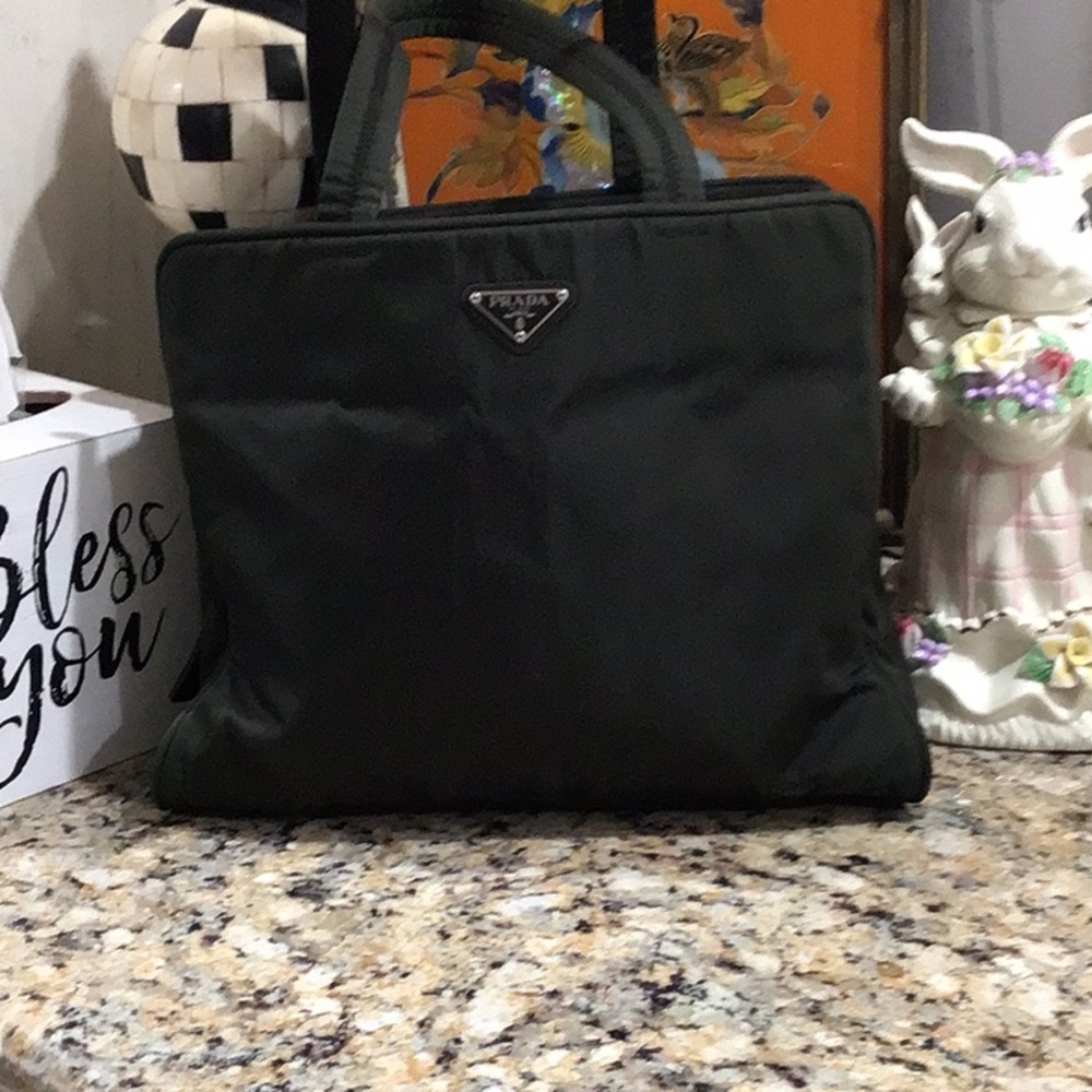 Prada Green Nylon Tote Handbag Bag - Picture 2 of 10